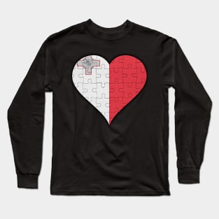 Maltese Jigsaw Puzzle Heart Design - Gift for Maltese With Malta Roots Long Sleeve T-Shirt